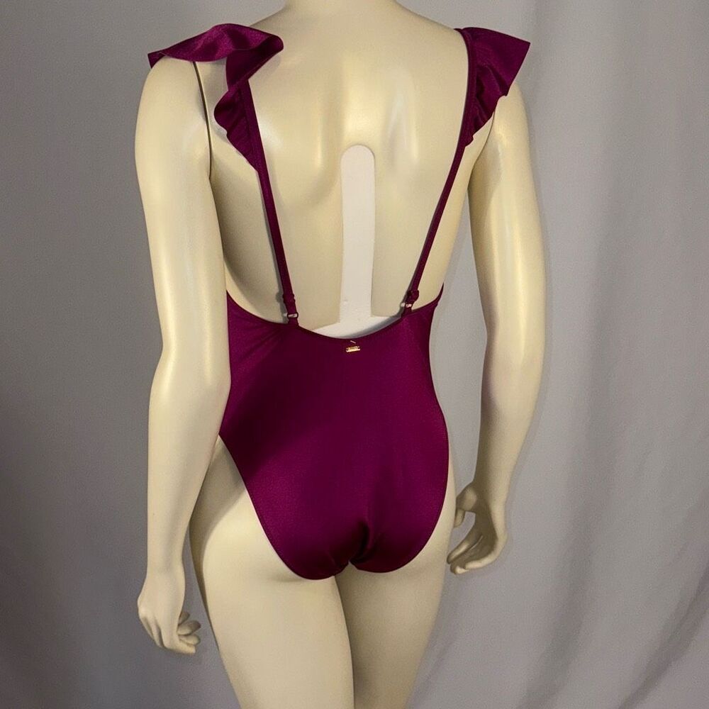 PINK Victoria's Secret One Piece Ruffle Swimsuit Deep V Violet Purple Medium‎ - Picture 6 of 15